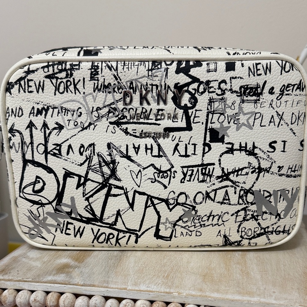 DKNY White and Black Graffiti bag